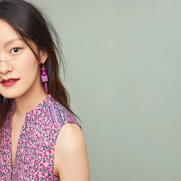 Anthropologie Maeve Petunia Pintucked Tank in Green Motif - sz XL - Picture 3 of 11